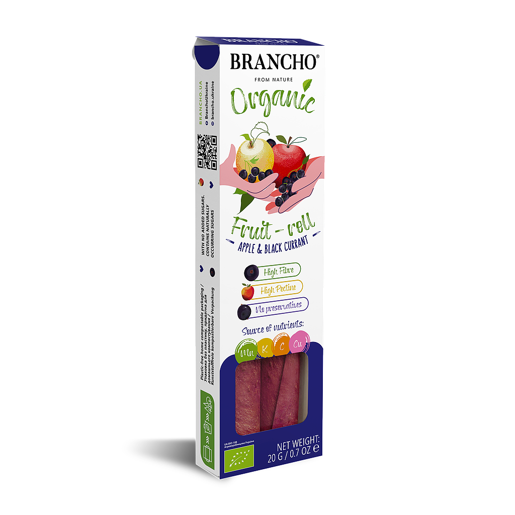 Органічний фруктовий рол "Яблуко-чорна смородина" 20г, Brancho